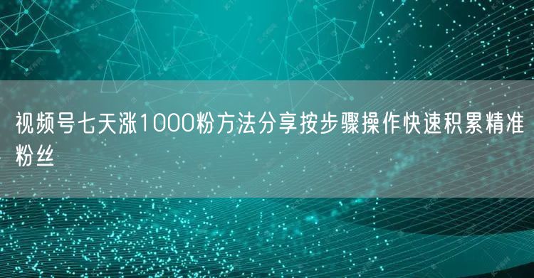视频号七天涨1000粉方法分享按步骤操作快速积累精准粉丝